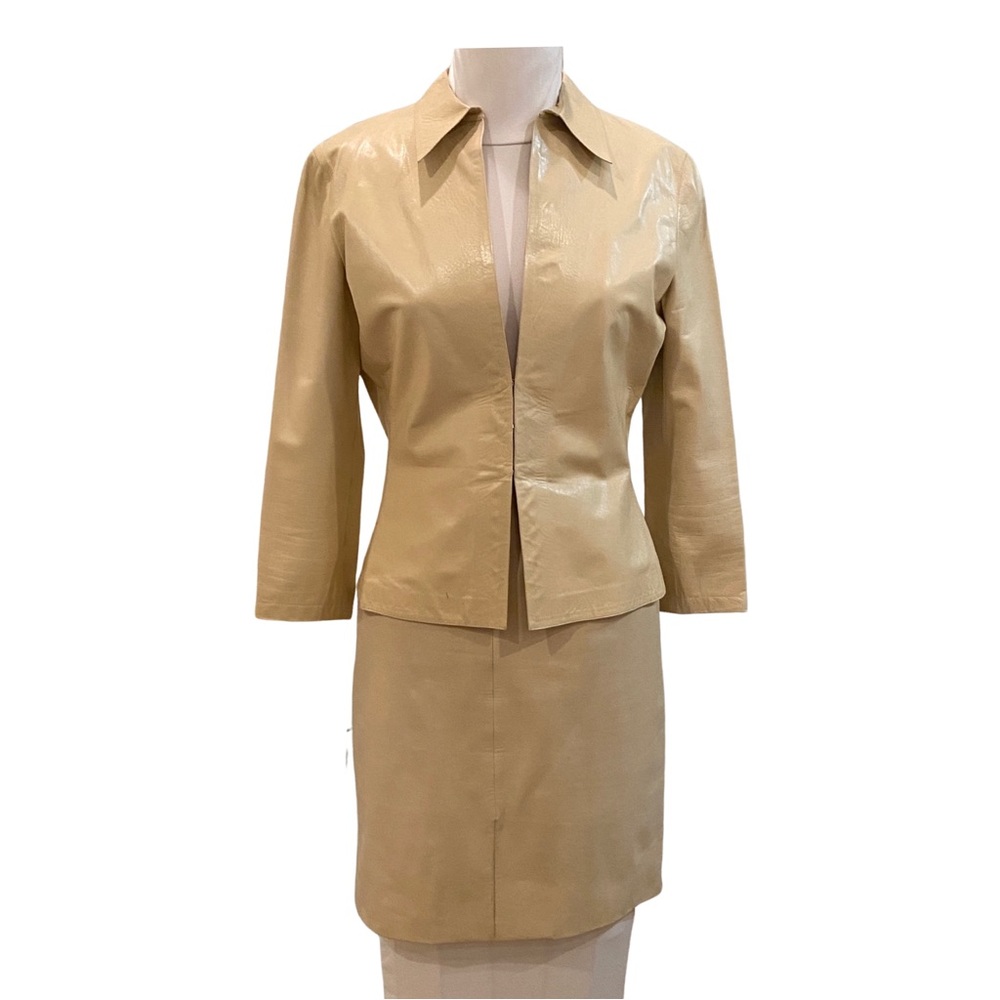 VINTAGE GUCCI LEATHER SUIT JACKET & SKIRT SUIT BY TOM FORD BLONDE LEATHER